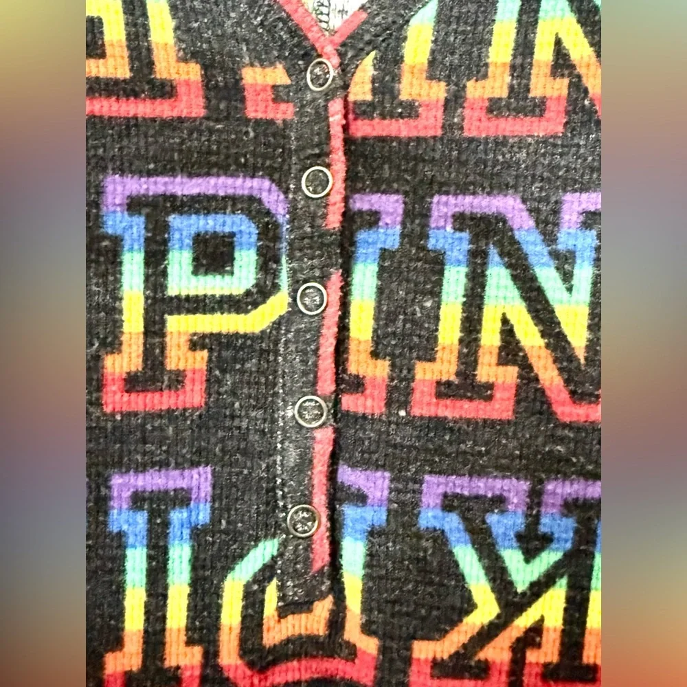 PINK Victoria’s Secret Rainbow Graphic Long Jane Thermal Onesie Pajamas Size XS
